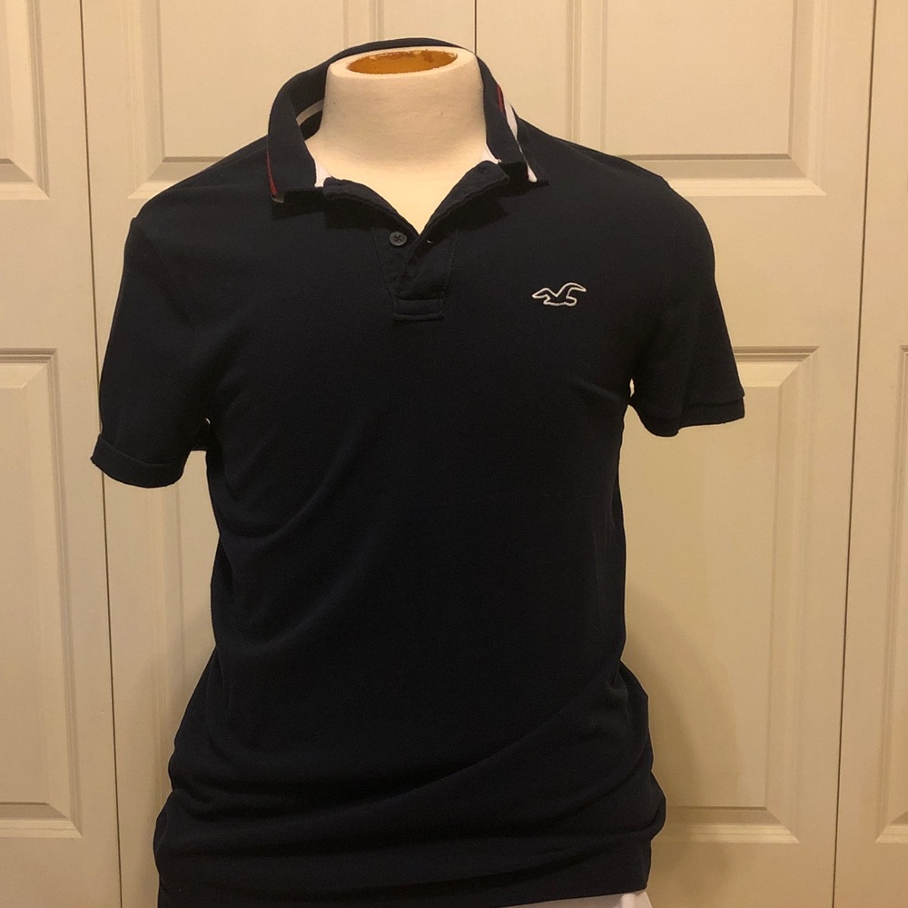 Hollister Men's Dark Navy Polo with Contrast Trim